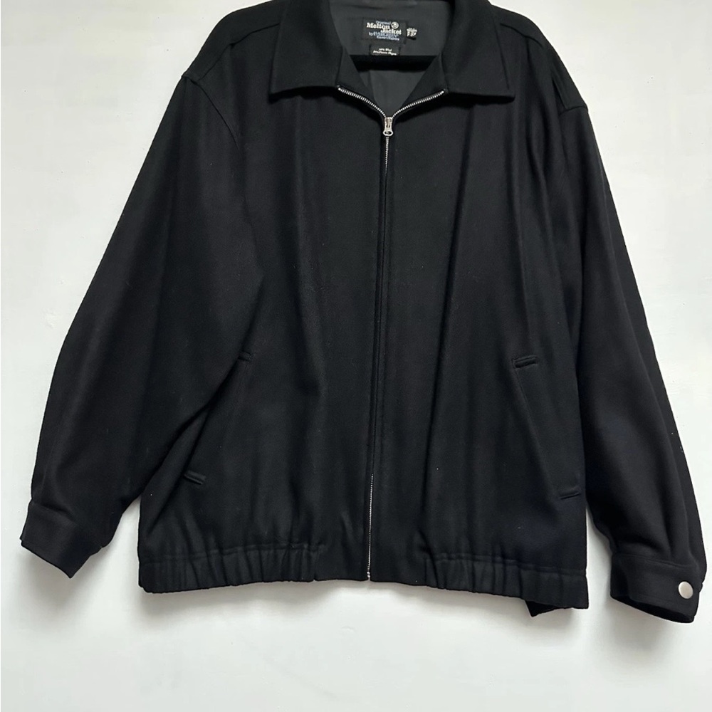 VINTAGE Evergreen Melton Bomber Wool Blend Bomber Jacket Zipper Coat XL Black
